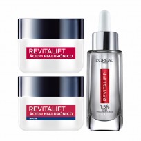 Crema de Día + Crema Noche + Serum Hialuronico Loreal Paris