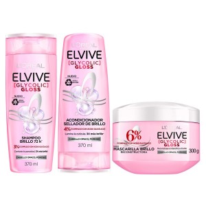 Pack Elvive Glycolic Gloss Shampoo+Aco+Mascara Loreal