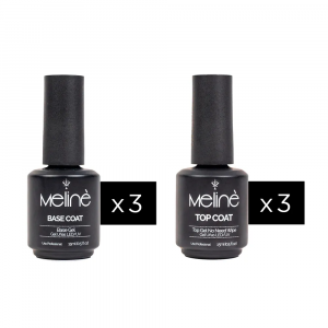 Kit 3x Base Coat + 3x Top Coat x15ml Semipermanente Meline